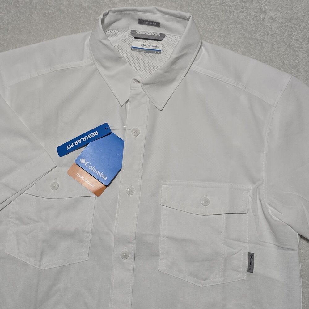 NWT - Columbia 40 UPF Sun Prot. Men’s Small White Omni-Shade Short Sleeves Shirt